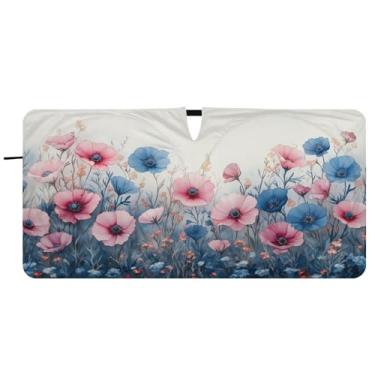 Imagem de Blueangle Para-brisa vintage flores silvestres aquarela - 149.9 cm x 76.2 cm dobrável carro janela frontal blocos para-sol raios UV viseira de sol (515)