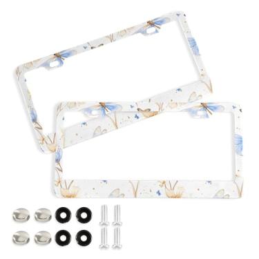 Imagem de SEHANY Molduras de placa de licença de flores florais coloridas, capas de moldura de placa de carro de alumínio à prova de ferrugem com orifícios elípticos e parafusos serve para veículos padrão dos