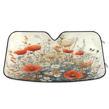 Imagem de ATTX Pára-brisas de carro flores pastel 139.7 cm x 70.1 cm escudo solar universal com proteção UV, persiana de janela frontal automática dobrável para caminhões Sedans SUVs #204
