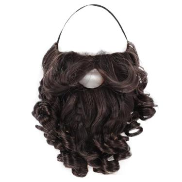 Imagem de Fantasia de barba falsa longa bigode barba falsa 20 cm barba encaracolada com elástico bigode realista para fantasia de baile de Halloween Natal (marrom)