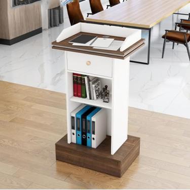 Imagem de Mesa de pódio com gaveta, suporte de pódio de madeira, púlpitos para igrejas com gaveta e área de armazenamento ajustável, mesa de pódio moderna para professores, casamento, escola, escritório