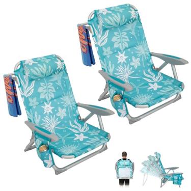Imagem de #WEJOY Cadeira de praia dobrável para adultos, cadeira de praia leve de alumínio de 4 posições, cadeiras de areia baixa com alça de ombro, suporte de copo e encosto de cabeça acolchoado, suporta 120