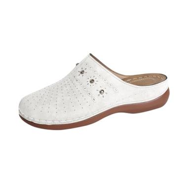 Imagem de Sandálias Baotou femininas modernas de cor sólida vazadas para o verão Pantufas grossas de salto alto casual, Branco, 38