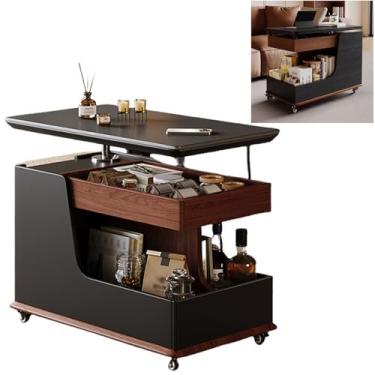 Imagem de Mesa de centro elevatória com armazenamento, mesa lateral de sofá multifuncional moderna com 2 prateleiras de armazenamento, para sala de estar, cozinha, quarto, pequeno apartamento (preto)