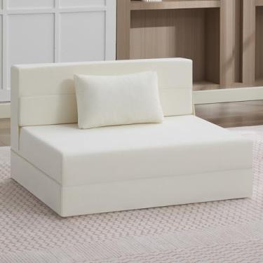 Imagem de WUTUTUEE Sofá-cama dobrável conversível sofá de chão cama cadeira dobrável com travesseiro, cadeira de dormir de linho, colchão dobrável de espuma viscoelástica para quarto/sala de estar/dormitório