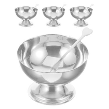 Imagem de Housoutil Copos de sorvete, 4 peças de tigelas de sobremesa de aço inoxidável, tigelas redondas de molho, copos reutilizáveis de iogurte com pés para doces para bolo, salada, pudim de frutas, lanches