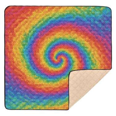 Imagem de Qilmy Tapete de brinquedo colorido para bebês 127 x 127 cm, macio à prova d'água para bebês e crianças, tapete antiderrapante lavável para cercadinho