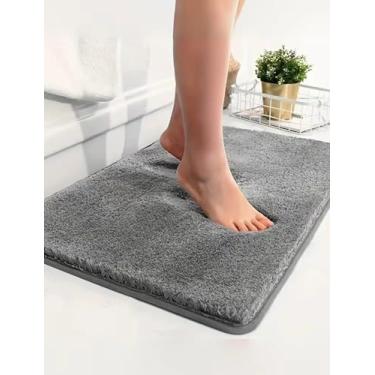 Imagem de 1 pç Tapete de pelúcia de fibra ultrafina espessa e confortável, tapete absorvente antiderrapante para quarto, tapete de sala de estar, cinza, (50 * 80 cm)