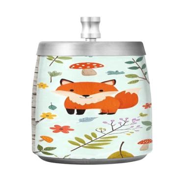 Imagem de Qilmy Cinzeiro de aço inoxidável fofo raposa com tampa - Cinzeiro de cigarro à prova de vento sem cheiro sem fumaça para casa, escritório, carro, pátio, varanda (uso interno e externo)