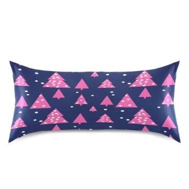 Imagem de Qilmy Fronha de cetim rosa árvore de Natal tamanho king size 50 x 101 cm, capa de almofada de seda refrescante para cabelo e pele, fronha respirável macia com fecho de envelope