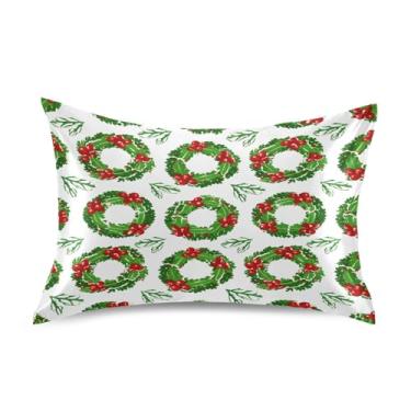 Imagem de Qilmy Fronhas de cetim de guirlanda de Natal, fronha de seda respirável macia com fecho de envelope para sofá cama e sofá, tamanho Queen 76 x 50 cm