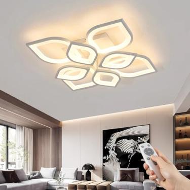 Imagem de Luminária de teto LED moderna para sala de estar, dimerizável, branca (3000-6000K), com 6 anéis, 72W, 6400LM, lustre embutido com controle remoto, iluminação de teto para quarto e sala de ja