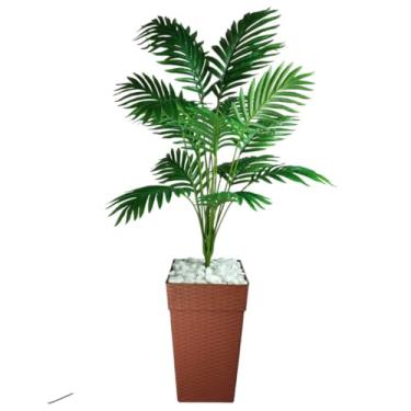 Imagem de Planta Artificial Palmeira com Vaso de Rattan e Pedras Decorativas – Planta Artificial Decorativa para Sala e Escritório(Vaso Marrom Telha)