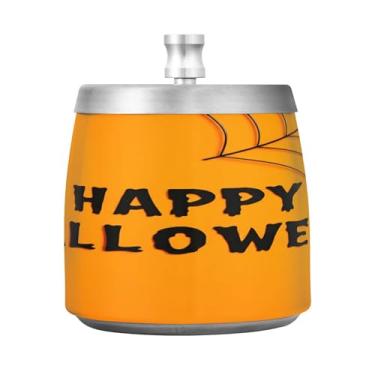 Imagem de Qilmy Cinzeiro de aço inoxidável Happy Halloween com tampa - Cinzeiro de cigarro à prova de vento sem cheiro sem fumaça para casa, escritório, carro, pátio, varanda (uso interno e externo)