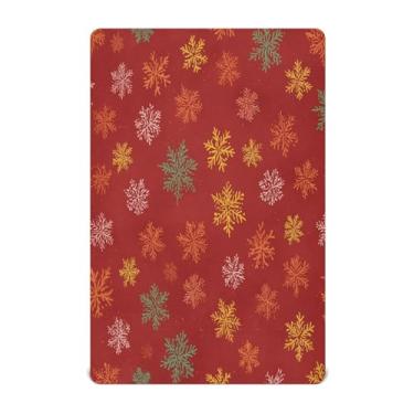 Imagem de JUZIHAI Lençol com elástico para berço 99 x 68 cm, flocos de neve vermelhos de Natal, macio, respirável, elástico, lençol de brincar para berço padrão e cama de criança pequena