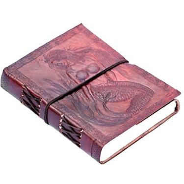 Imagem de Diário de couro feito à mão da QualityArt, diário de dia das mães, presente em relevo, sereia, livro de poesia, viagem, artista 6X4