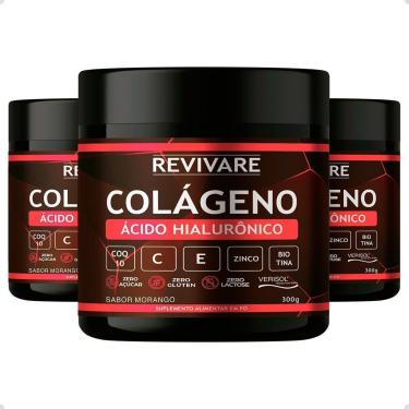 Imagem de Kit 3x Colageno Verisol Acido Hialuronico Po 300g Morango-Unissex