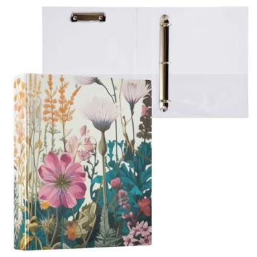 Imagem de Pasta de arquivo vintage de flores silvestres rosa para fichário de anéis redondos para material de escritório, 1 pacote