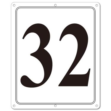 Imagem de i-CowFun Placa numerada de metal premium ao ar livre, refletiva 30,5 cm x 25,4 cm grandes placas numéricas de alumínio 32 para estacionamento, quadra de tênis, campo, armazém, corredor, edifício, doca