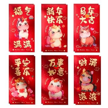 Imagem de Envelopes vermelhos de ano novo chinês, envelopes de dinheiro da sorte com 12 unidades, criatividade, cavalo, anos de sorte, significado de bênção (vermelho 03)