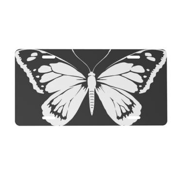 Imagem de Placa de licença borboleta branca legal para frente do carro placas de carro metal de alumínio adequado para caminhão placa de porta de carro bar café acessórios automotivos para homens mulheres 15 x