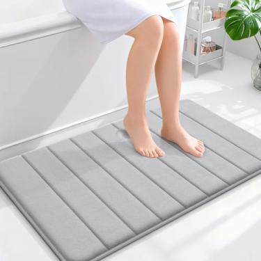 Imagem de OLANLY Tapete de banho listrado de espuma viscoelástica 91 x 61 cm, tapetes de banheiro absorventes super macios, secagem rápida, tapetes de chuveiro laváveis na máquina, tapete de banho, acessórios