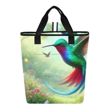 Imagem de Joitme Mochila térmica com design de colibri vibrante para jardim, cor verde, com isolamento térmico, 36 latas, mochila de refrigeração