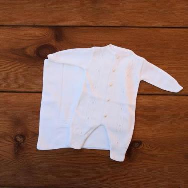 Imagem de Saída Maternidade Tricô Botão Pérola 2 Pçs Macacão + Manta Anti Alérgi