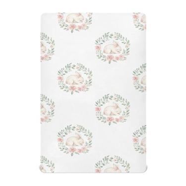Imagem de SEHANY Lençóis de berço de coelho fofo para meninos e meninas, macio, respirável, elástico, lençol com elástico padrão para bebês de 71 x 132 cm