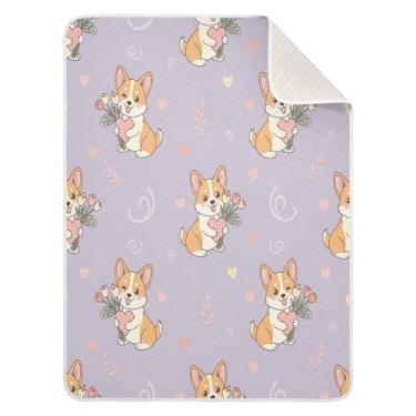 Imagem de Wassud Cobertor de bebê de cães segurando tulipas para meninos e meninas, macio para bebês e recém-nascidos, cobertor aconchegante de algodão essencial para berçário, viagem, berço, carrinho 76 x 101