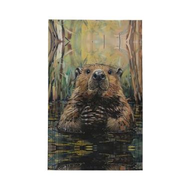 Imagem de XLLingL Toalhas de cozinha de waffle com estampa de castor, panos de prato de microfibra, para decoração e limpeza de cozinha - 1 peça