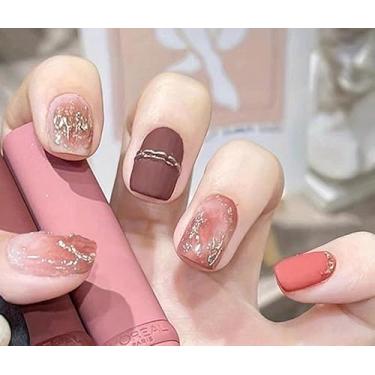 Imagem de Unhas quadradas de pressão em gel macio, curto, 12 tamanhos – 24 kits de manicure falsos reutilizáveis, âmbar fosco