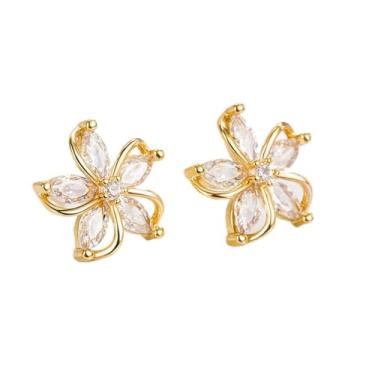 Imagem de Brincos de flor banhados a ouro 14 k delicado de zircônia cúbica para mulheres, leves, hipoalergênicos, pequenos, brincos lisos minimalistas, joias simples, presente para ela