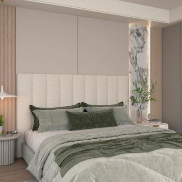 Imagem de Cabeceira Box Casal Concept Linho Natural Claro - Gelius, Bege Claro