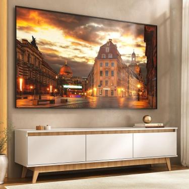 Imagem de Rack Para Tv Até 80 Polegadas 180cm 3 Portas Retrô Multimóveis MP1103 Branco-madeirado