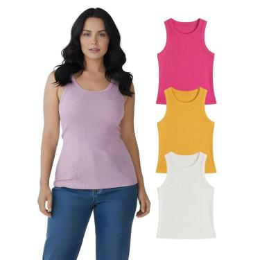 Imagem de Kit Com 3 Regatas Ribana Feminina Cores Sortidas-Feminino
