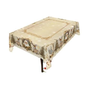 Imagem de Toalha De Mesa Retro Dourada E Branca Para Natal Com Padrão De Papai N