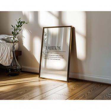 Imagem de Quadro Decorativo Ambition Branco Retangular 50x70CM em Canvas com Moldura Caixa em Madeira com Vidro