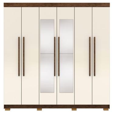 Imagem de Guarda Roupa Casal 10037 + 60010 6 Portas de Bater 2 Gavetas MDP com Espelho Imbuia Cha...