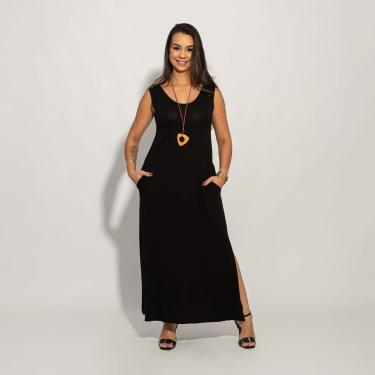 Imagem de Vestido Regata Liso Longo com Fenda Lateral e Bolso-Feminino