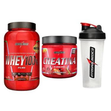 Imagem de Kit Whey 100% 900g + Creatina Morango + Coqueteleira 600ml IM - Integr
