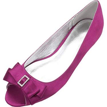 Imagem de Sapato feminino com laço peep toe casamento peep toe sem salto para noivas no escritório, Roxa, 10