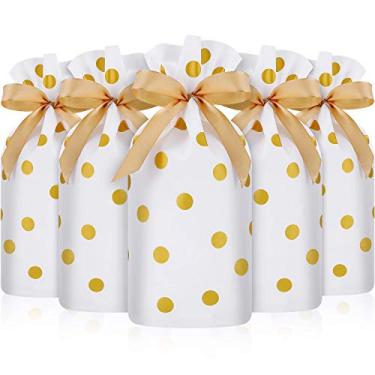 Imagem de Frienda 30 pacotes de sacos de petisco com cordão, saco de plástico com cordão, sacos de biscoito com cordão para Natal, festa de casamento, aniversário, noivado, feriado (estampa de bolinhas douradas)