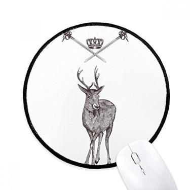 Imagem de DIYthinker Tapete de mouse com espada de alce animal estilo barroco desktop escritório tapete redondo para computador