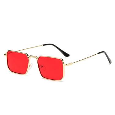 Imagem de Óculos de sol quadrados masculinos moda retangular metal luxo desginer óculos de sol feminino lunette de soleil femme uv400, ouro, vermelho, tamanho único