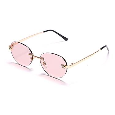 Imagem de Óculos de sol ovais sem aro retrô feminino designer de luxo tons gradiente masculino óculos de sol uv400 vintage óculos, 5, tamanho único