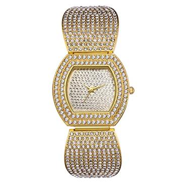 Imagem de LANCARDO Relógio quadrado de luxo para mulheres com pulseira incrustada de strass relógio de pulso feminino de quartzo dourado e prata, Dourado