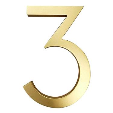 Imagem de Número de placa de casa flutuante 3D de 15 cm, placa digital de porta de 0 a 9 sinalizações douradas para construção ao ar livre, montagem com parafuso, liga, antiferrugem, não refletiva, fácil de ler