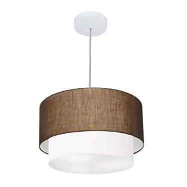 Imagem de Lustre Pendente Duplo Cúpula Tecido 25/40x35, Vivare Iluminação, Pendente4160 LCBR, Café/Branco, Médio