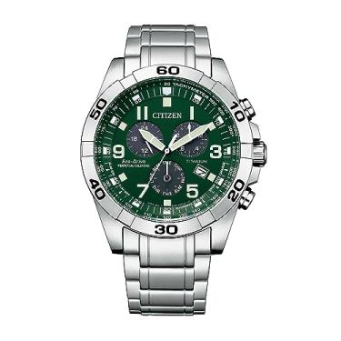 Imagem de Citizen Relógio masculino Eco-Drive Sport casual Brycen cronógrafo, Super Titanium™, calendário perpétuo, taquímetro 12/24 horas, alarme, data, Pulseira/mostrador verde, Cronógrafo esportivo de luxo